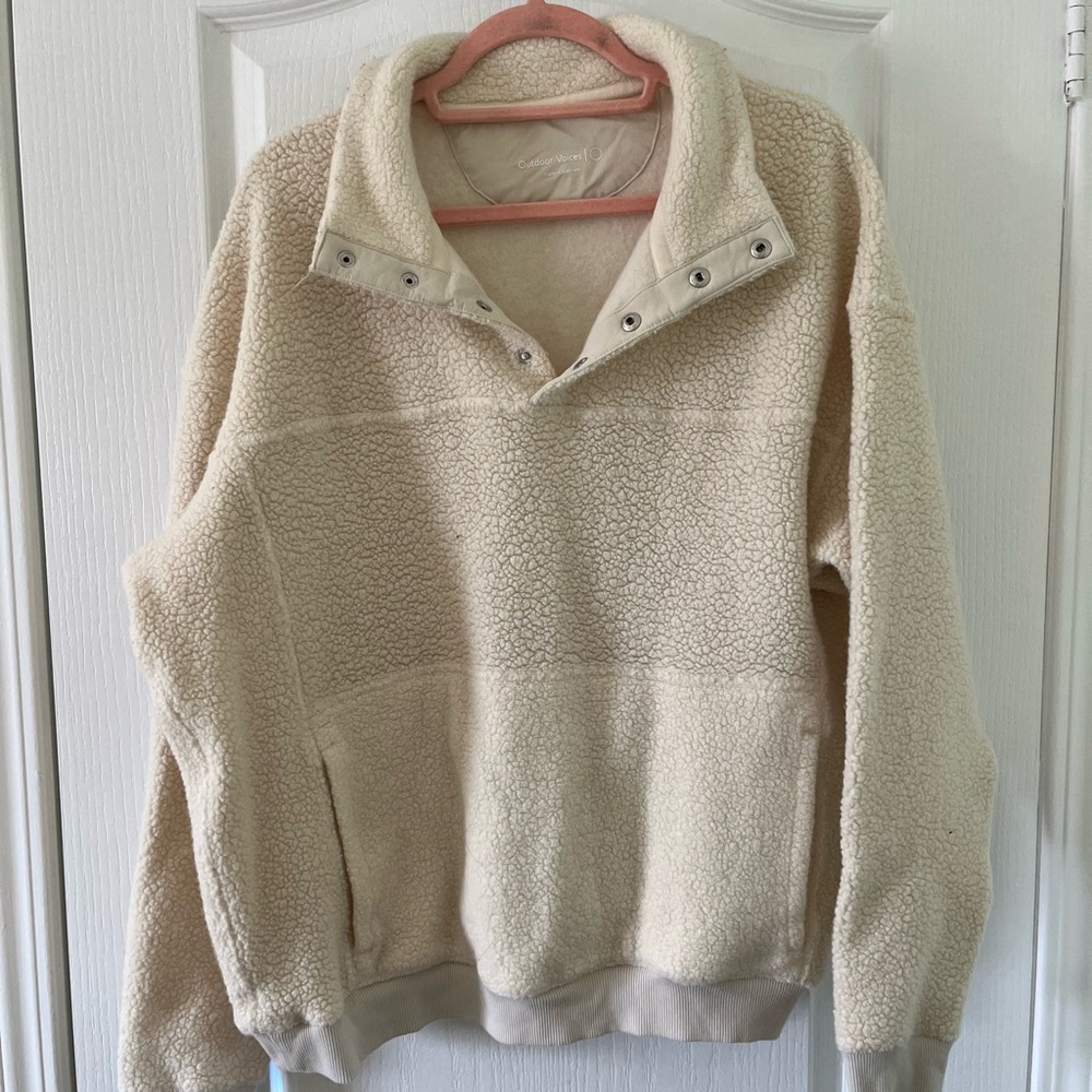 Outdoor Voices Cream Fleece Quarter Zip Jacket